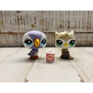 Littlest Pet Shop LPS Vintage Tan Owl and Purple Penguin EUC